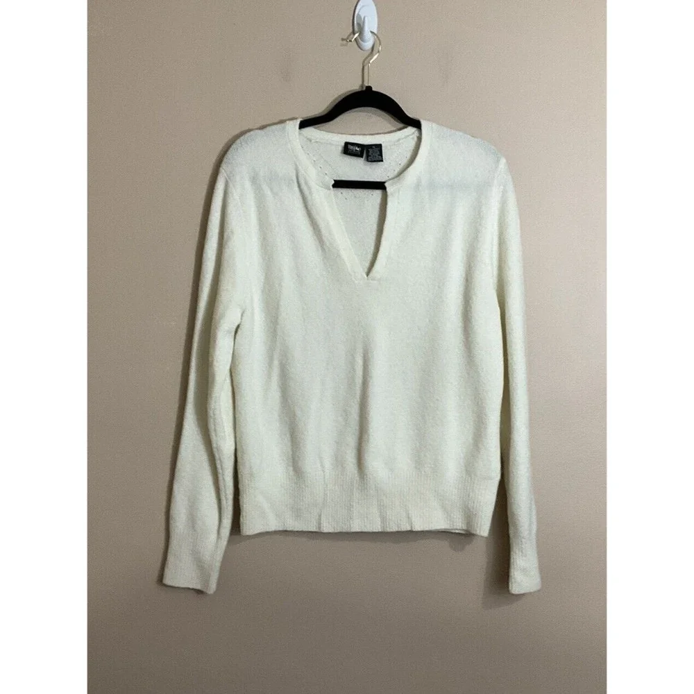 VTG Mossimo Womens Wool Sweater Size XL Ivory Made in Japan Soft Girl Y2K V-Neck